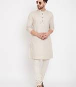 Beige woven pure cotton men-kurtas