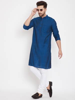 Blue plain viscose rayon men-kurtas 1