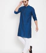 Blue plain viscose rayon men-kurtas