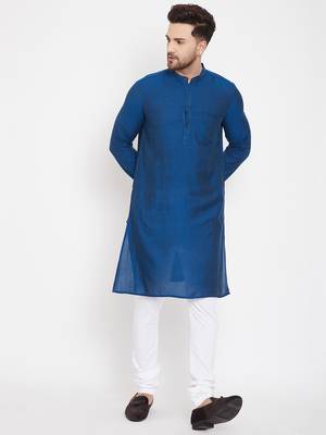 Blue plain viscose rayon men-kurtas 2