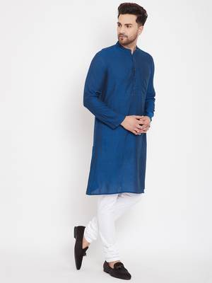 Blue plain viscose rayon men-kurtas 3