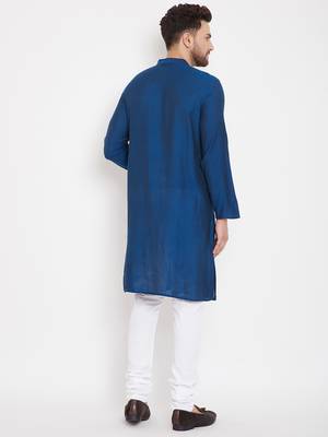 Blue plain viscose rayon men-kurtas 4