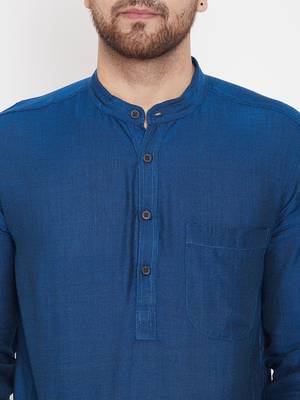 Blue plain viscose rayon men-kurtas 5