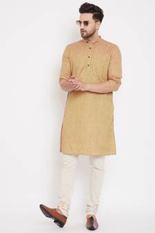 Beige woven pure cotton men-kurtas