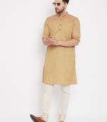 Beige woven pure cotton men-kurtas