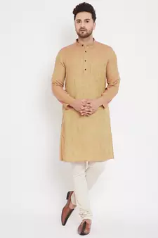 Beige woven pure cotton men-kurtas