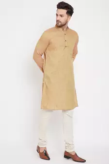 Beige woven pure cotton men-kurtas