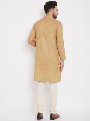 Beige woven pure cotton men-kurtas 4