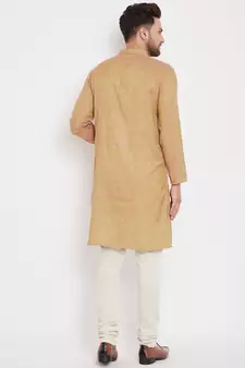 Beige woven pure cotton men-kurtas