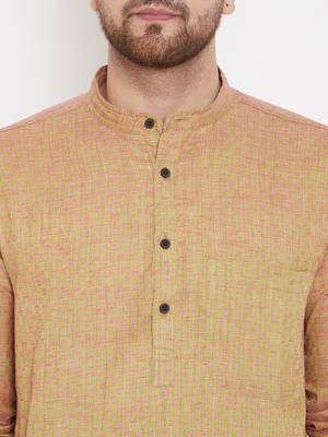 Beige woven pure cotton men-kurtas 5