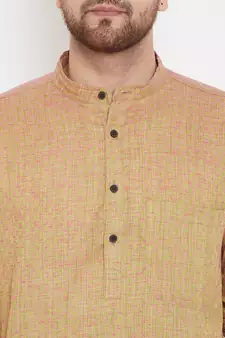 Beige woven pure cotton men-kurtas