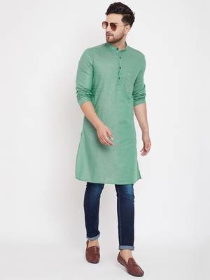 Green plain pure cotton men-kurtas 1