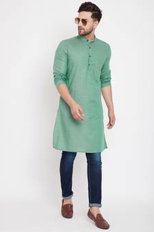 Green plain pure cotton men-kurtas
