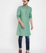 Green plain pure cotton men-kurtas