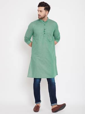 Green plain pure cotton men-kurtas 2