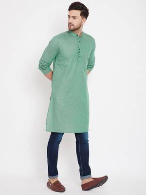 Green plain pure cotton men-kurtas 3