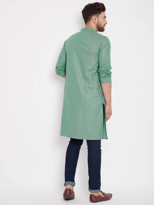 Green plain pure cotton men-kurtas 4