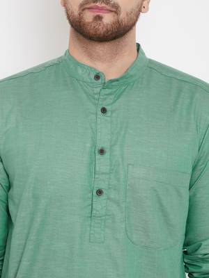 Green plain pure cotton men-kurtas 5