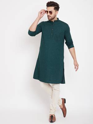 Green woven pure cotton men-kurtas 1