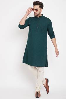 Green woven pure cotton men-kurtas