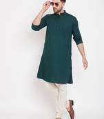 Green woven pure cotton men-kurtas