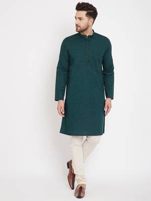 Green woven pure cotton men-kurtas 2