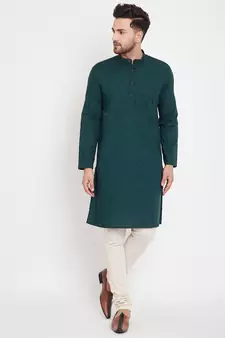 Green woven pure cotton men-kurtas