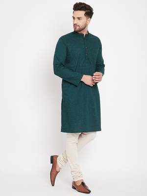 Green woven pure cotton men-kurtas 3