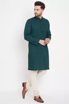 Green woven pure cotton men-kurtas