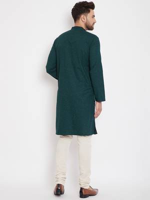 Green woven pure cotton men-kurtas 4