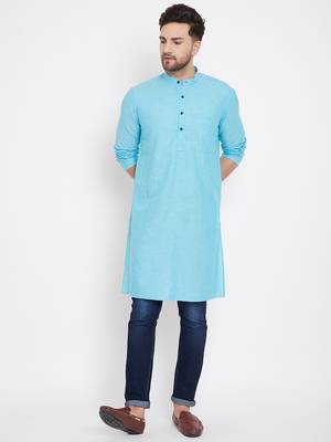 Blue plain pure cotton men-kurtas 2