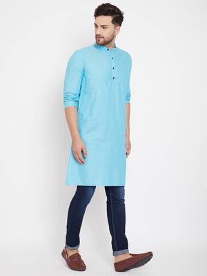 Blue plain pure cotton men-kurtas 3