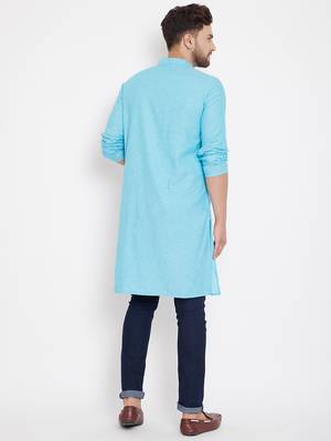 Blue plain pure cotton men-kurtas 4