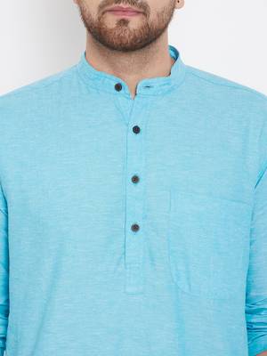 Blue plain pure cotton men-kurtas 5