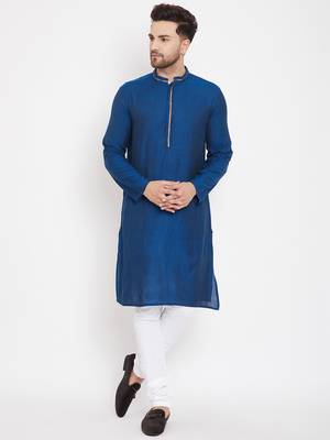 Blue plain viscose rayon men-kurtas 1