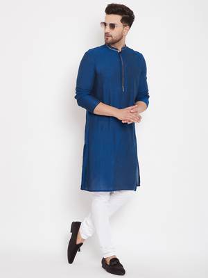 Blue plain viscose rayon men-kurtas 3