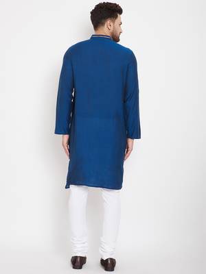Blue plain viscose rayon men-kurtas 4