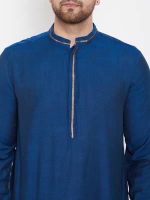 Blue plain viscose rayon men-kurtas 5