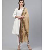 Ada Hand Embroidered Fawn Cotton Lucknow Chikan Dupatta - A100446