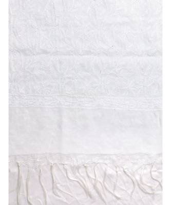 Ada Hand Embroidered White Chanderi Lucknowi Chikankari Dupatta - A100271 2