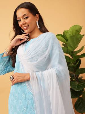 Hand Embroidered White Chiffon Lucknowi Chikankari Dupatta 1