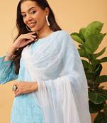 Hand Embroidered White Chiffon Lucknowi Chikankari Dupatta