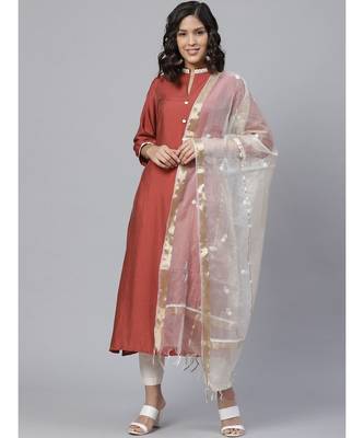 Ada Hand Embroidered White Tissue Lucknowi Chikankari Dupatta - A100578 1