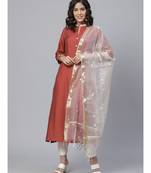 Ada Hand Embroidered White Tissue Lucknowi Chikankari Dupatta - A100578