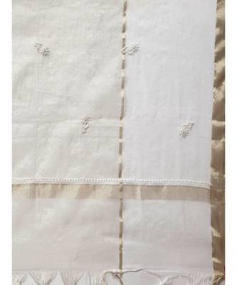 Ada Hand Embroidered White Tissue Lucknowi Chikankari Dupatta - A100578 2