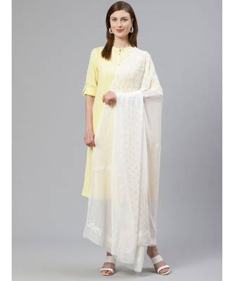 Ada Hand Embroidered White Georgette Dupatta With Muquaish Work - A100488 1
