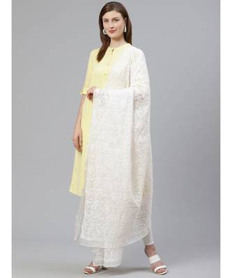Ada Hand Embroidered White Kota Lucknowi Chikankari Dupatta - A100455 1