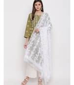 Ada Hand Embroidered White Faux Georgette Lucknowi Chikankari Dupatta