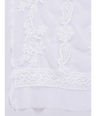 Ada Hand Embroidered White Faux Georgette Lucknowi Chikankari Dupatta 3