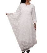 Ada Hand Embroidered White Net Lucknowi Chikankari Dupatta - A567881